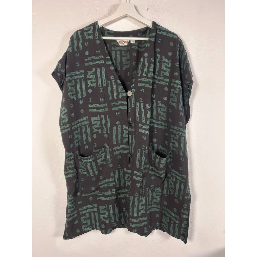 Asia Craft Textiles Womens Handmade Rayon Button-Down Tunic Top Pockets Black